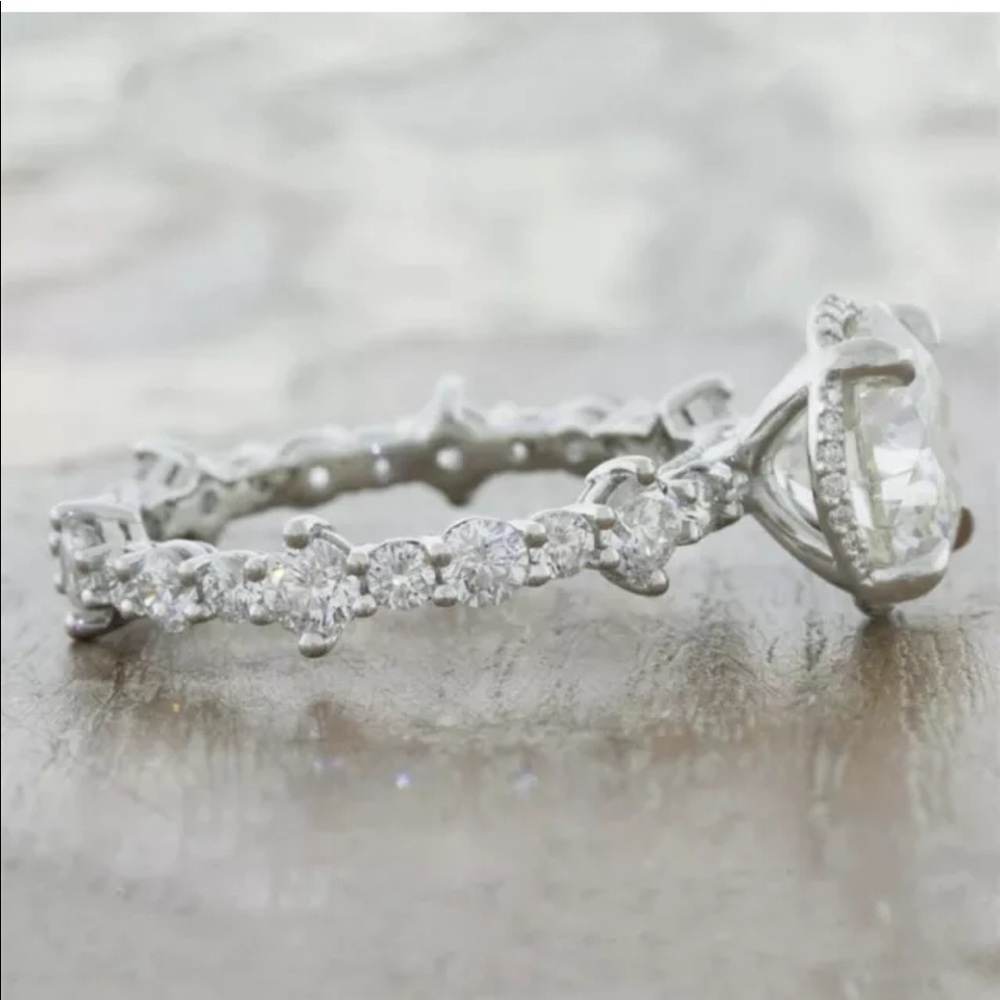New 2pc Set 925 Silver Diamond Engagement Ring - Picture 3 of 4